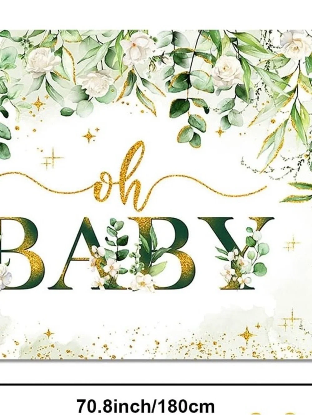 Oh Baby Party Backdrop - Green & Gold Floral